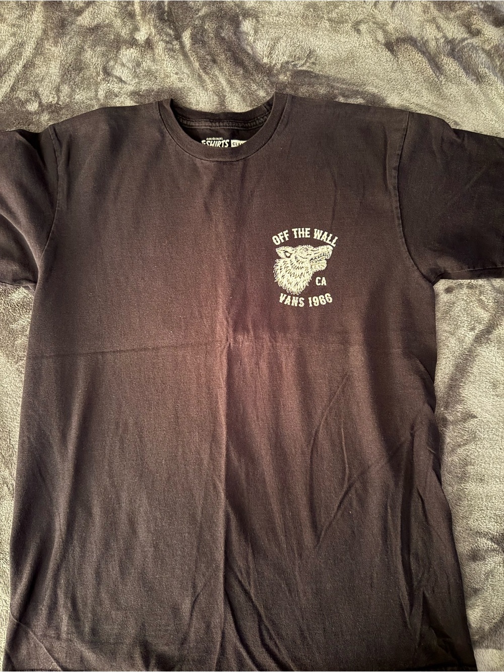 Vans Black Short Sleeve Tee with White 'Off The Wall' Wolf Chest Graphic